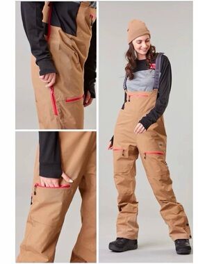 Picture Organic Clothing Women's Snow Bib Pants Colorblock Tan/Blk/Pink 30"